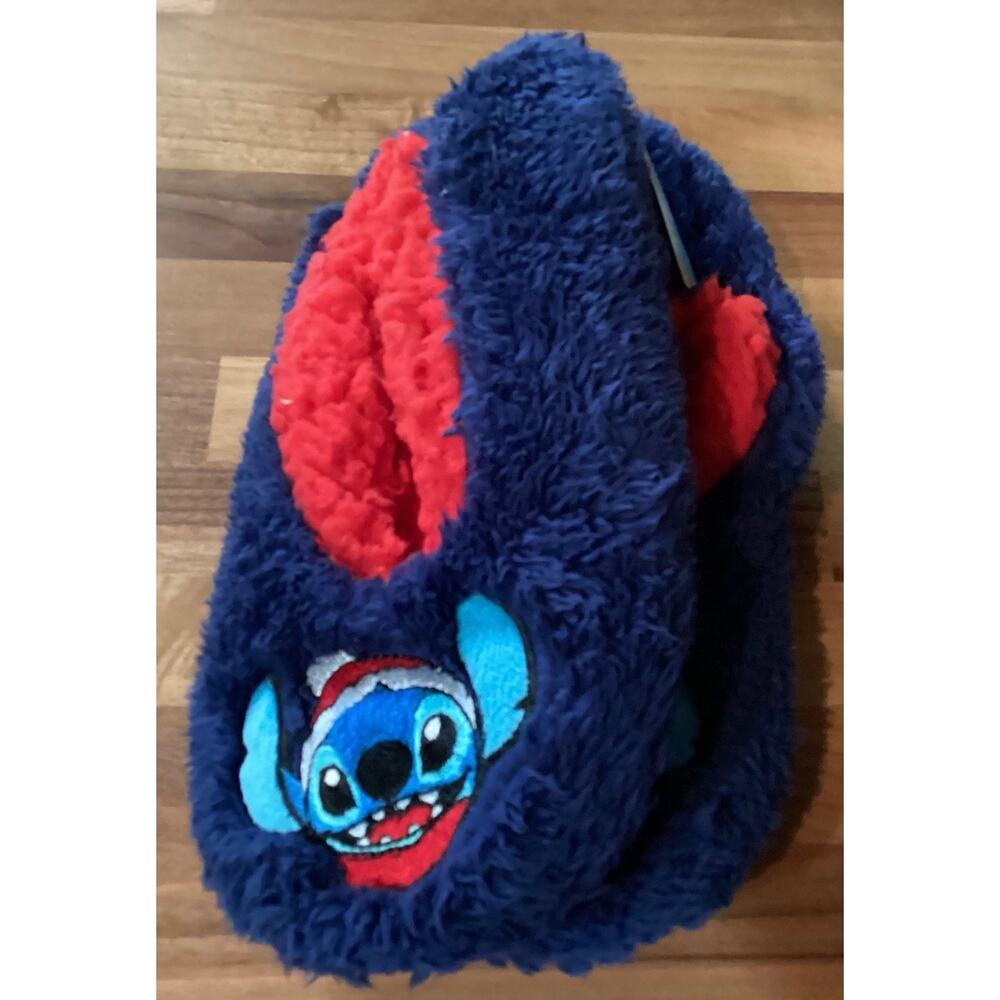 New Christmas Slipper Socks Disney Lilo Stitch Santa Fuzzy Babba Size 7 - 9.5